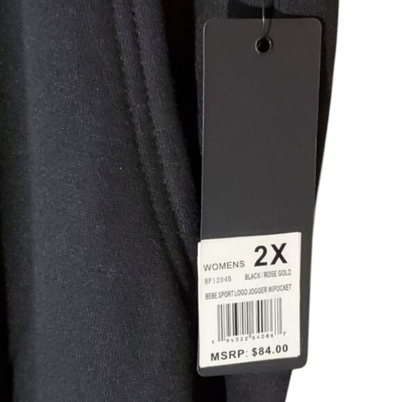 Bebe rose gold logo Black sweat‎ athletic joggers plus size 2X New - Picture 3 of 5